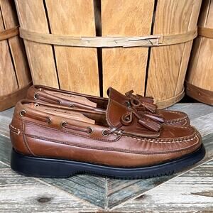 Brown Shoe Sundance Kiltie Tassel Brown Leather Slip-On Comfort Loafers Mens 8